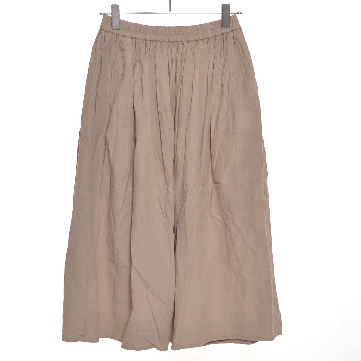 ■492120 Samansa Mos2 サマンサモスモス SM2 ロングスカート ●コットンリネンギャザーフリルスカート サイズF 麻綿 レディース ベージュ拍卖