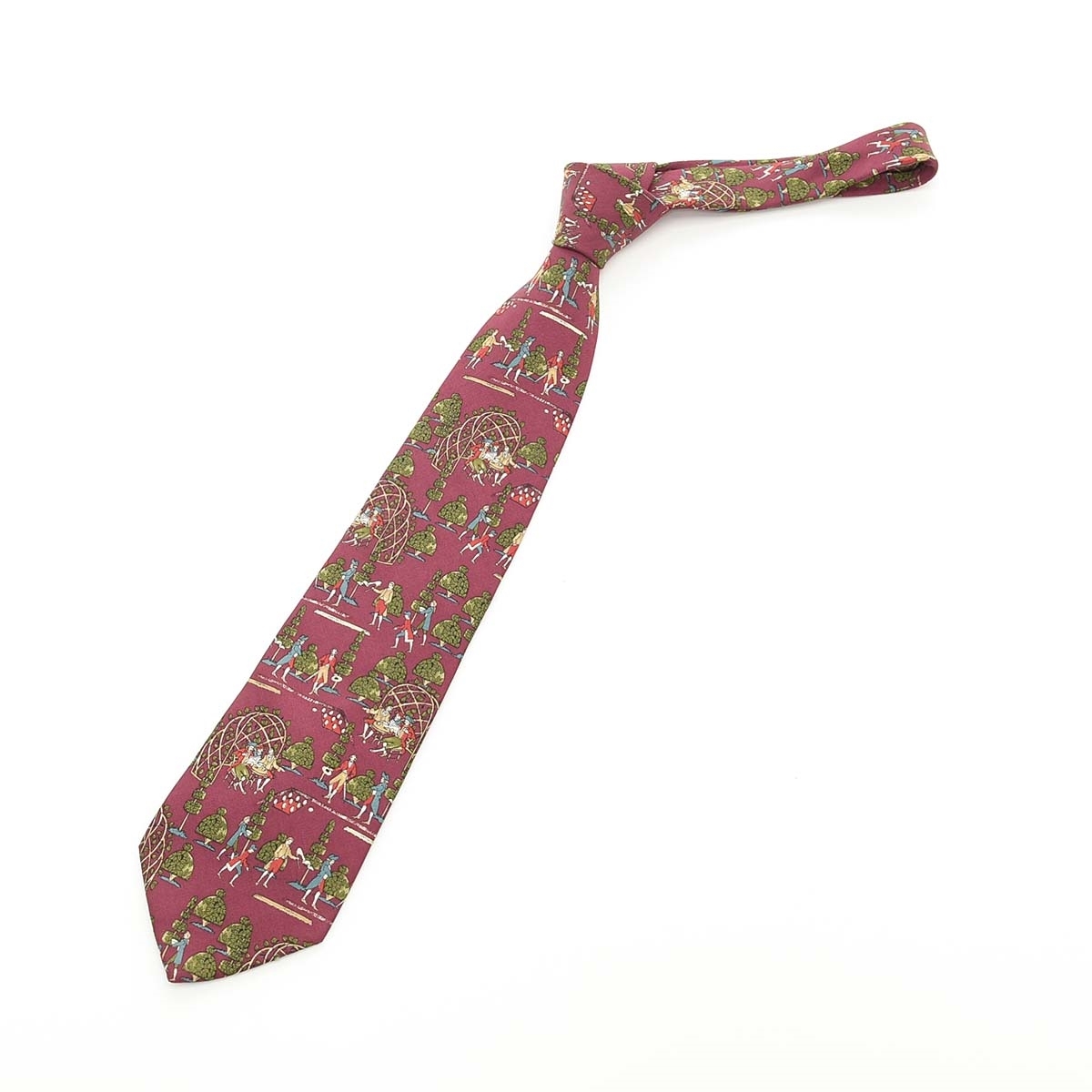 〇513826 Salvatore Ferragamo サルヴァトーレフェラガモ ◯ネクタイ サイズ9cm 庭園 貴族 メンズ ボルドー レッド拍卖