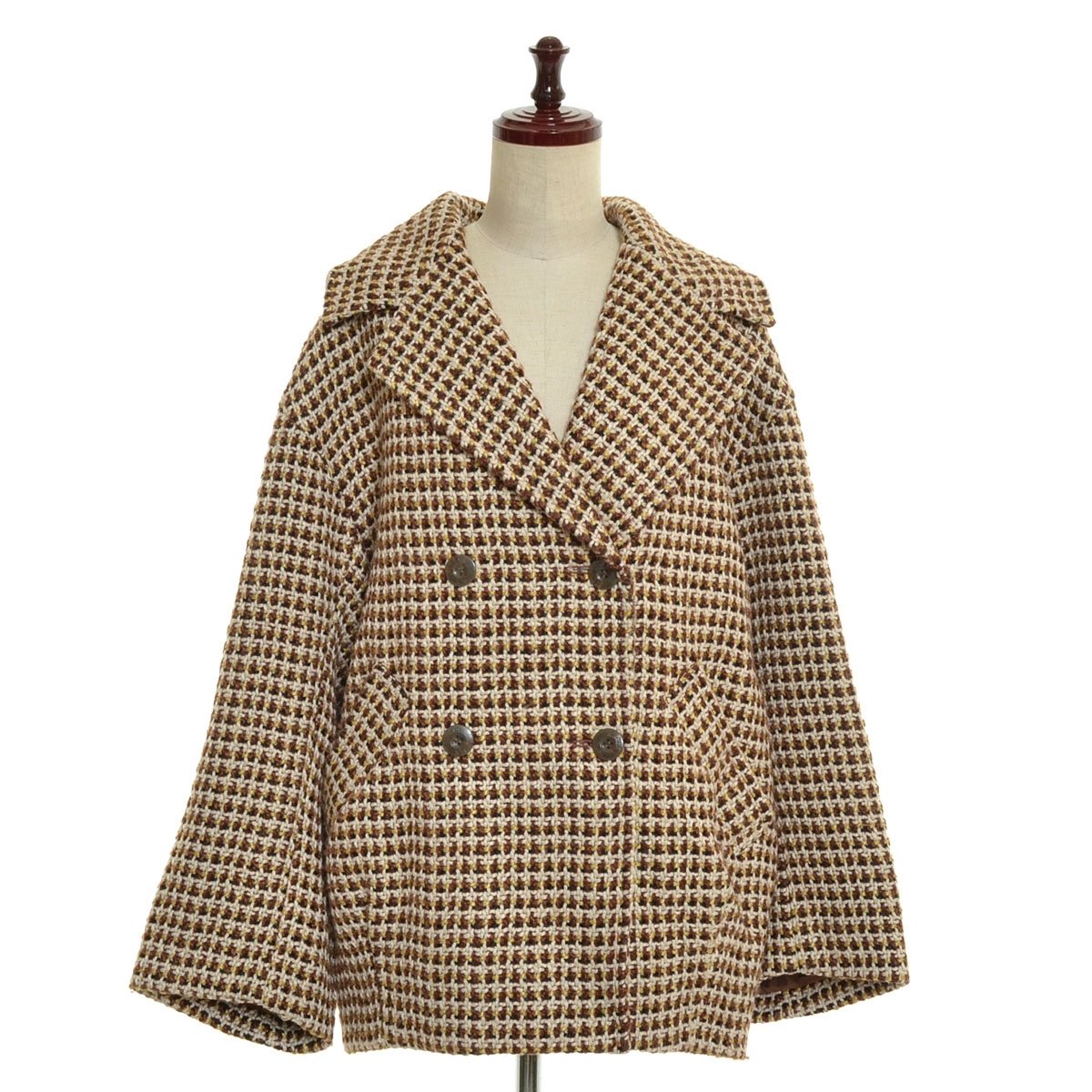 □457987 SLY スライ ○コート ショート ダブル ジャケット ロービングチェックオーバーコクーンコート 030CAM30-0870 サイズ2 レディース拍卖