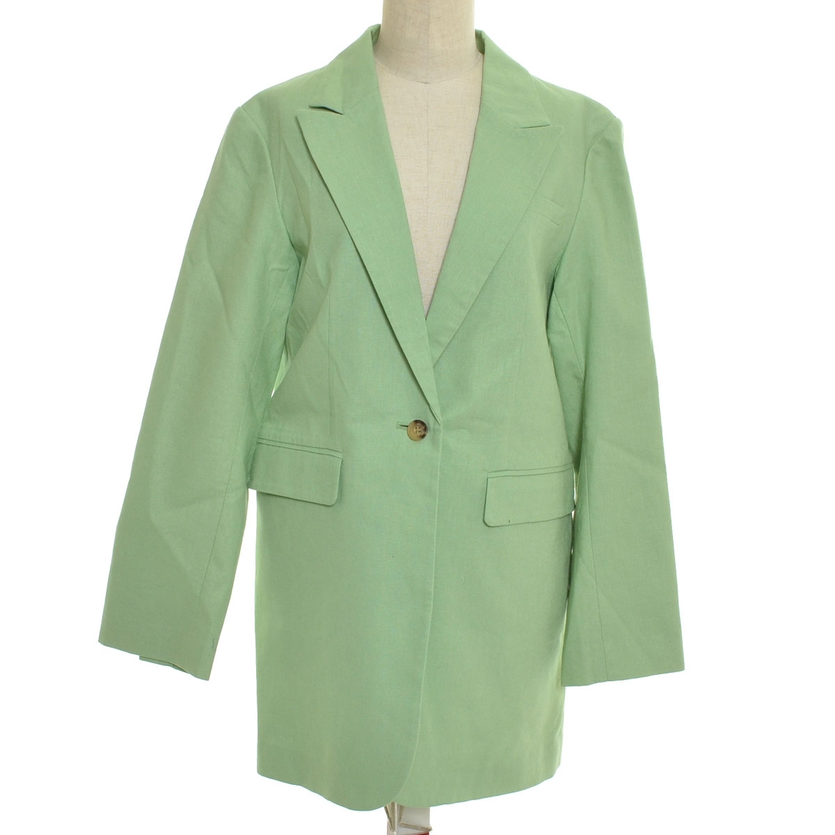 □535238 JEANASiS ジーナシス アダストリア ○ジャケット コットンリネンテーラード サイズF レディース グリーン拍卖