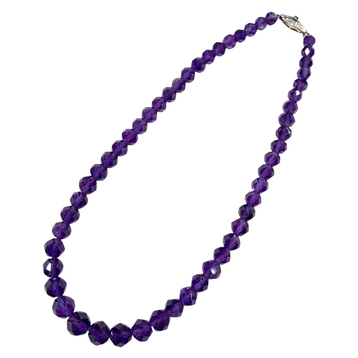 アメジスト ネックレス K14WG サファイヤ 42cm 35.8g 585刻印 レディース アクセサリー パープル系 【中古】拍卖