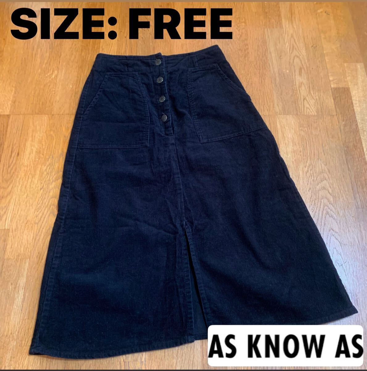 【アズノウアズ】コーデュロイ 膝丈 台形スカート ブラック フリーサイズ拍卖