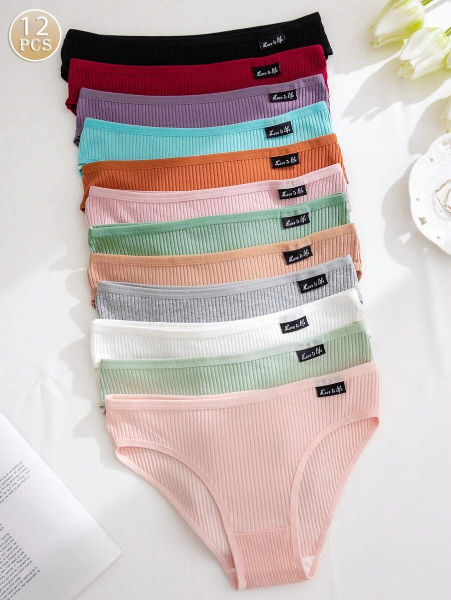 インティメート ショーツ 12枚セット リブ編み 通気性 快適なショーツ、女の子かわいいアンダーウェア拍卖