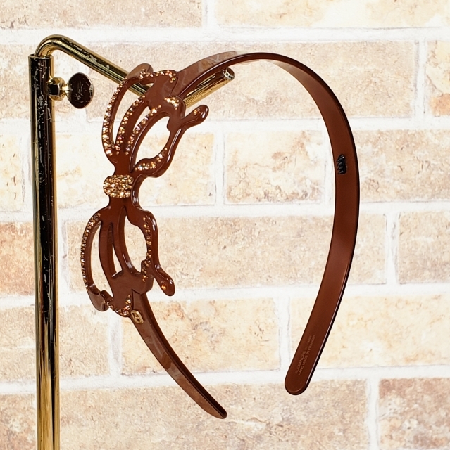 アレクサンドルドゥパリ バタフライ カチューシャ ブラウン フランス製 ラインストーン ALEXANDRE DE PARIS拍卖