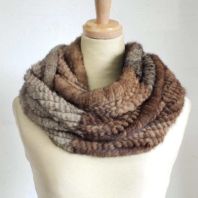 ミンクヤーン ファー スヌード バイカラー ミンク ブラウン 毛皮 マフラー拍卖