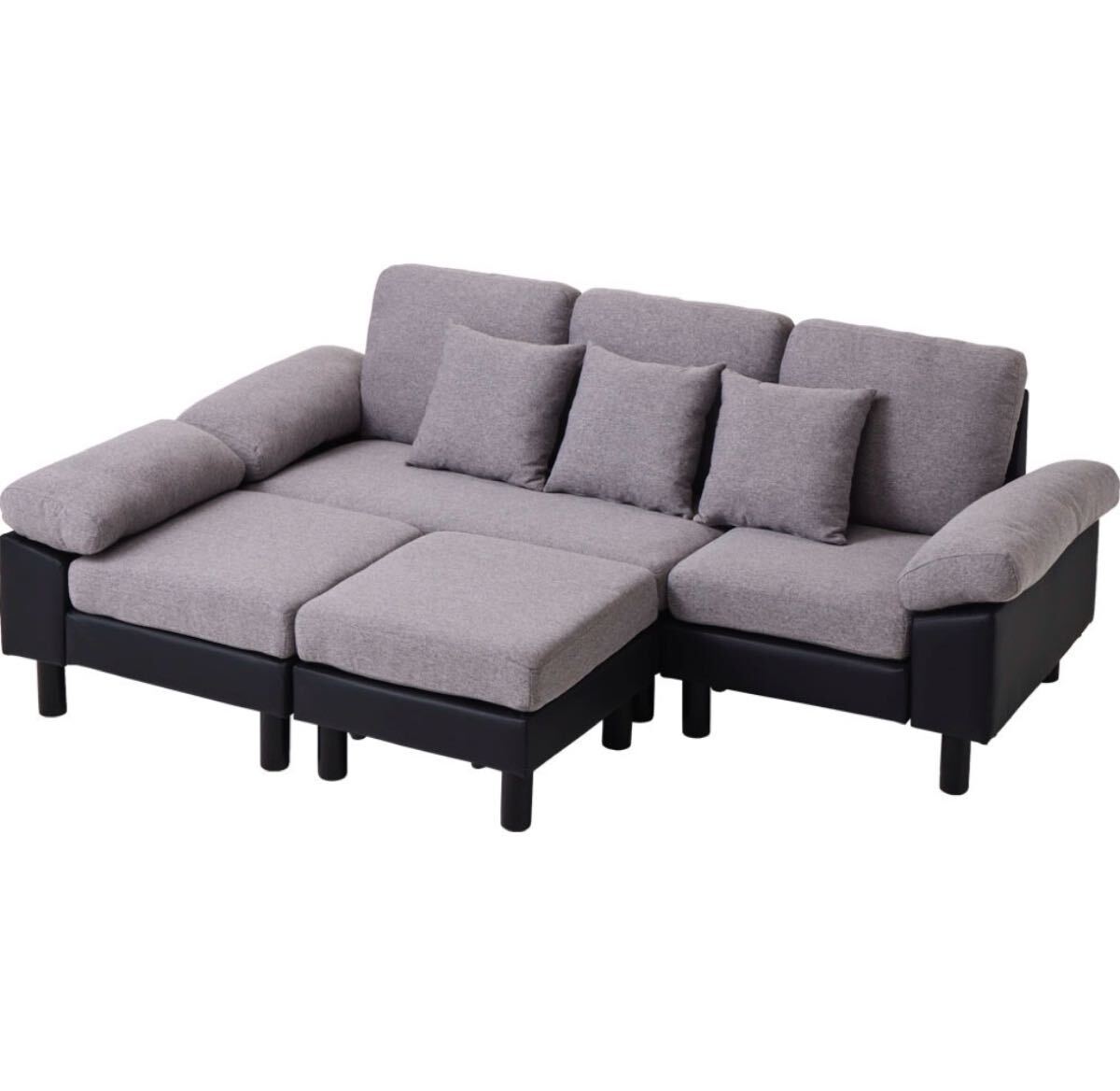 ソファ ソファー 3人掛け 3人掛けソファ カウチソファ グレー×ブラック拍卖