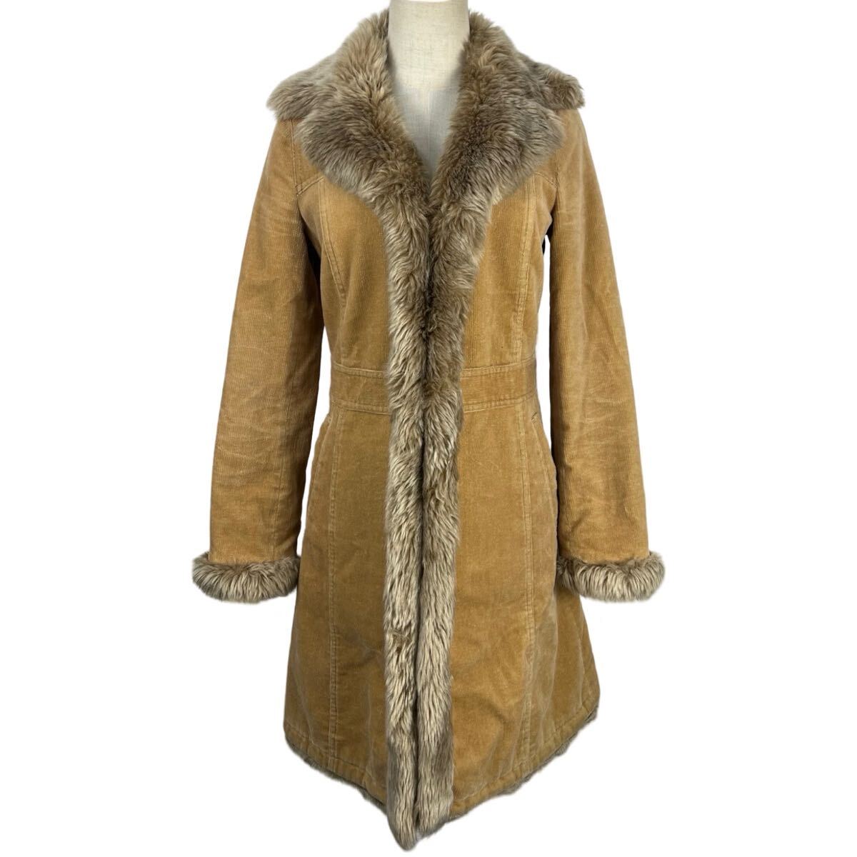 美品 Burberry blue label バーバリーブルーレーベル レディース コーデュロイ ファー ロングコート アウター 上着 38拍卖