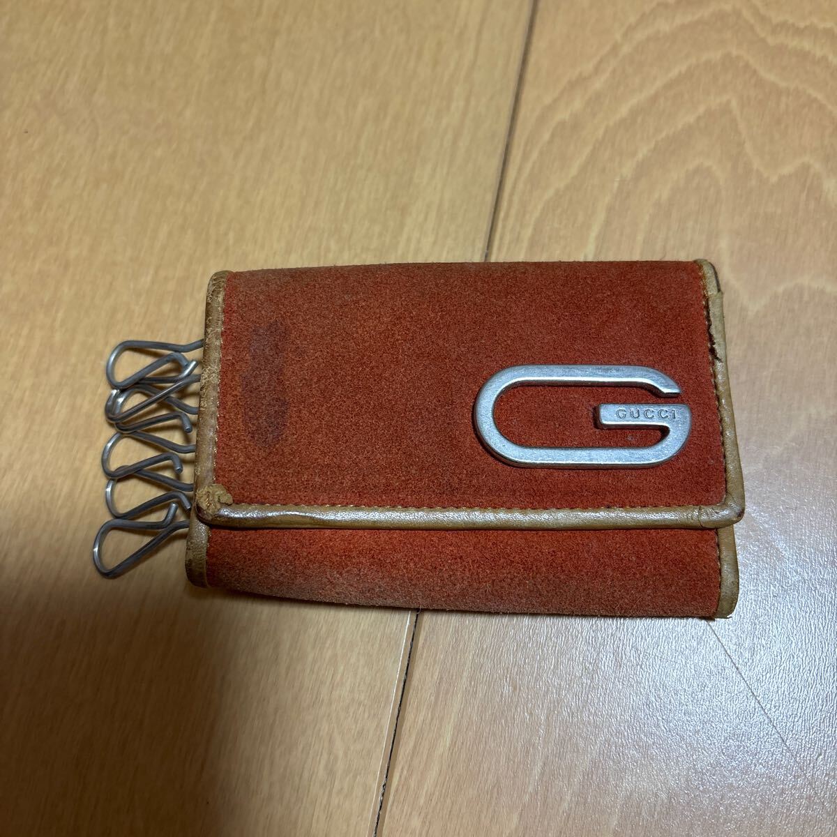 GUCCIカーフスウェードブラウン系オレンジ色? キーケース6連 グッチロゴ拍卖