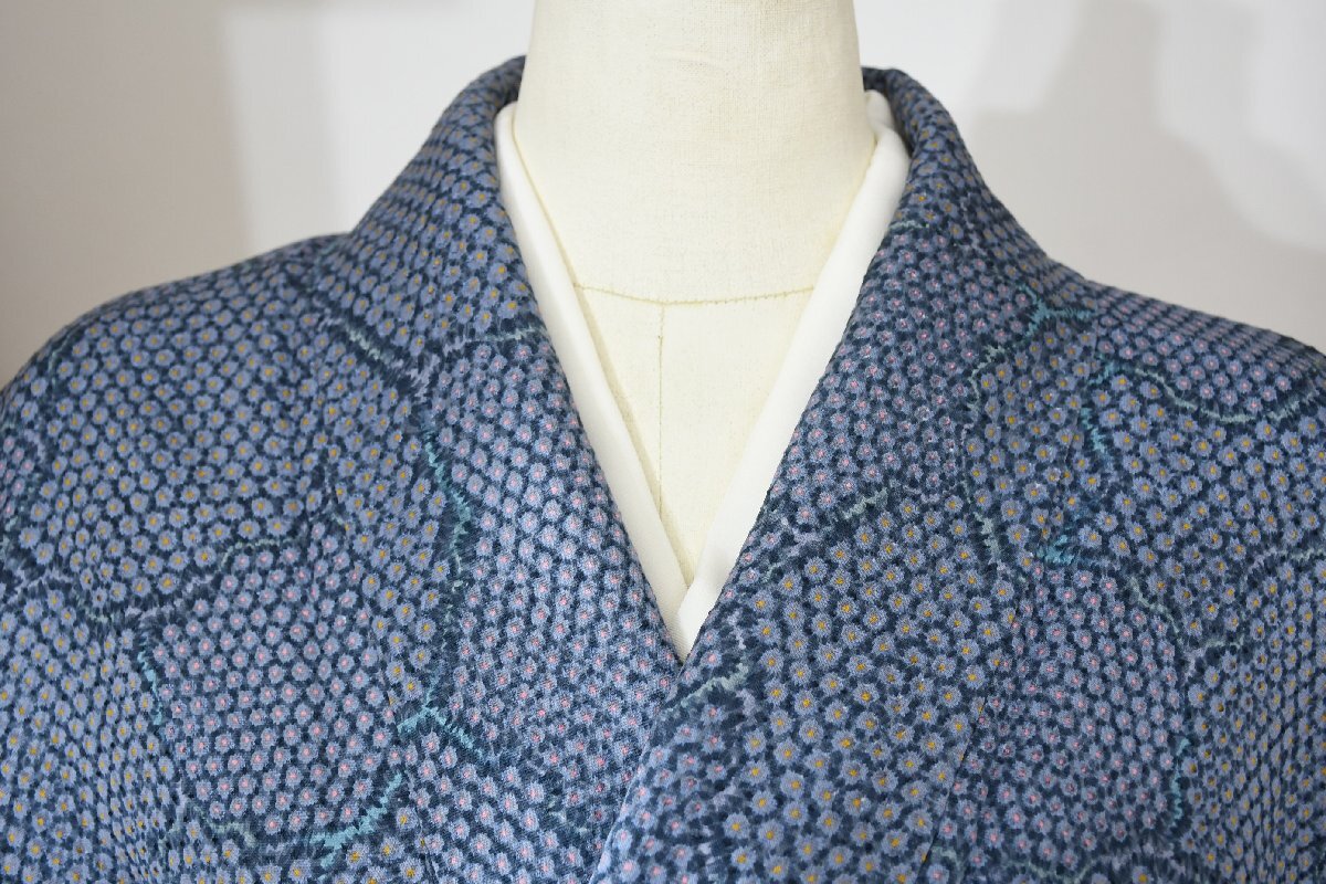 小紋 着物 袷 花 身丈153cm 裄丈66cm ★ kb-6497 桜庭呉服店拍卖