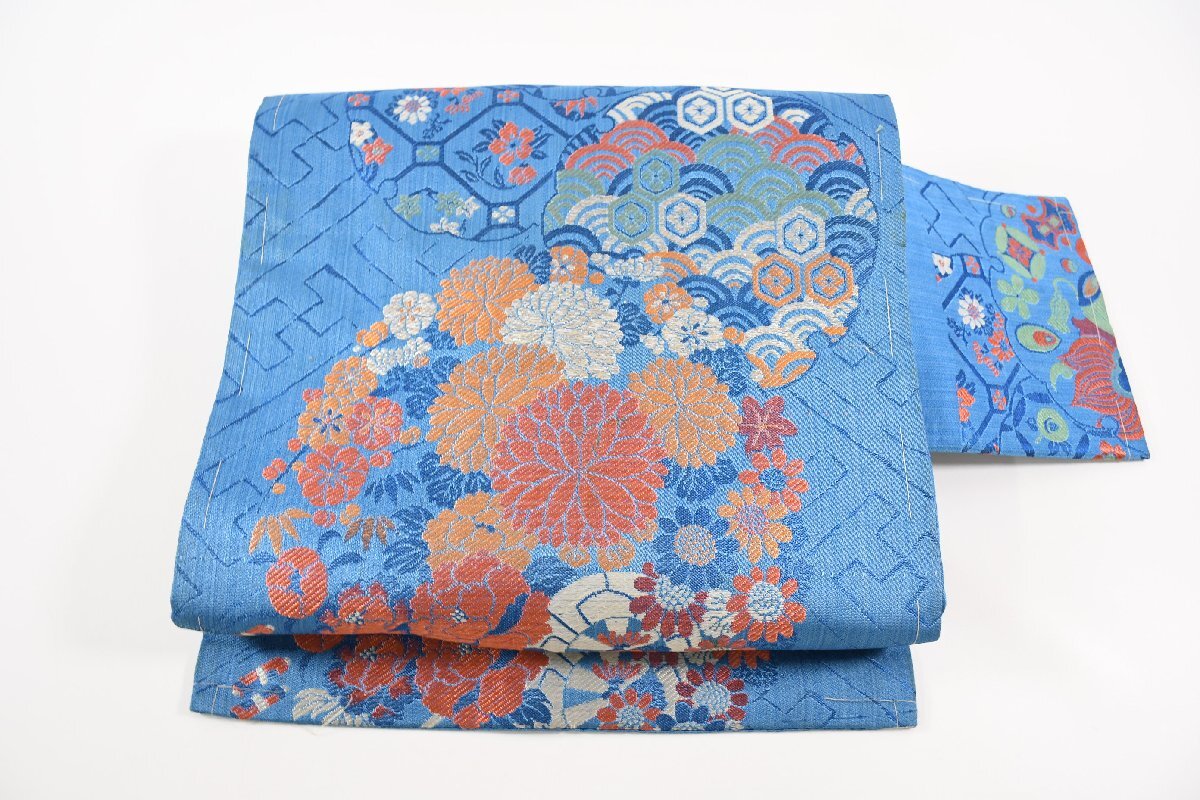名古屋帯 アンティーク 秋草 花 帯丈325cm ★着物屋 ne-13686 桜庭呉服店拍卖
