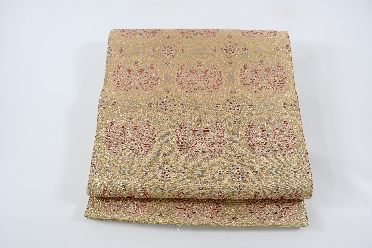 袋帯 未仕立て 全通柄 正倉院文様 帯丈438cm ★着物屋 ne-13792 桜庭呉服店拍卖