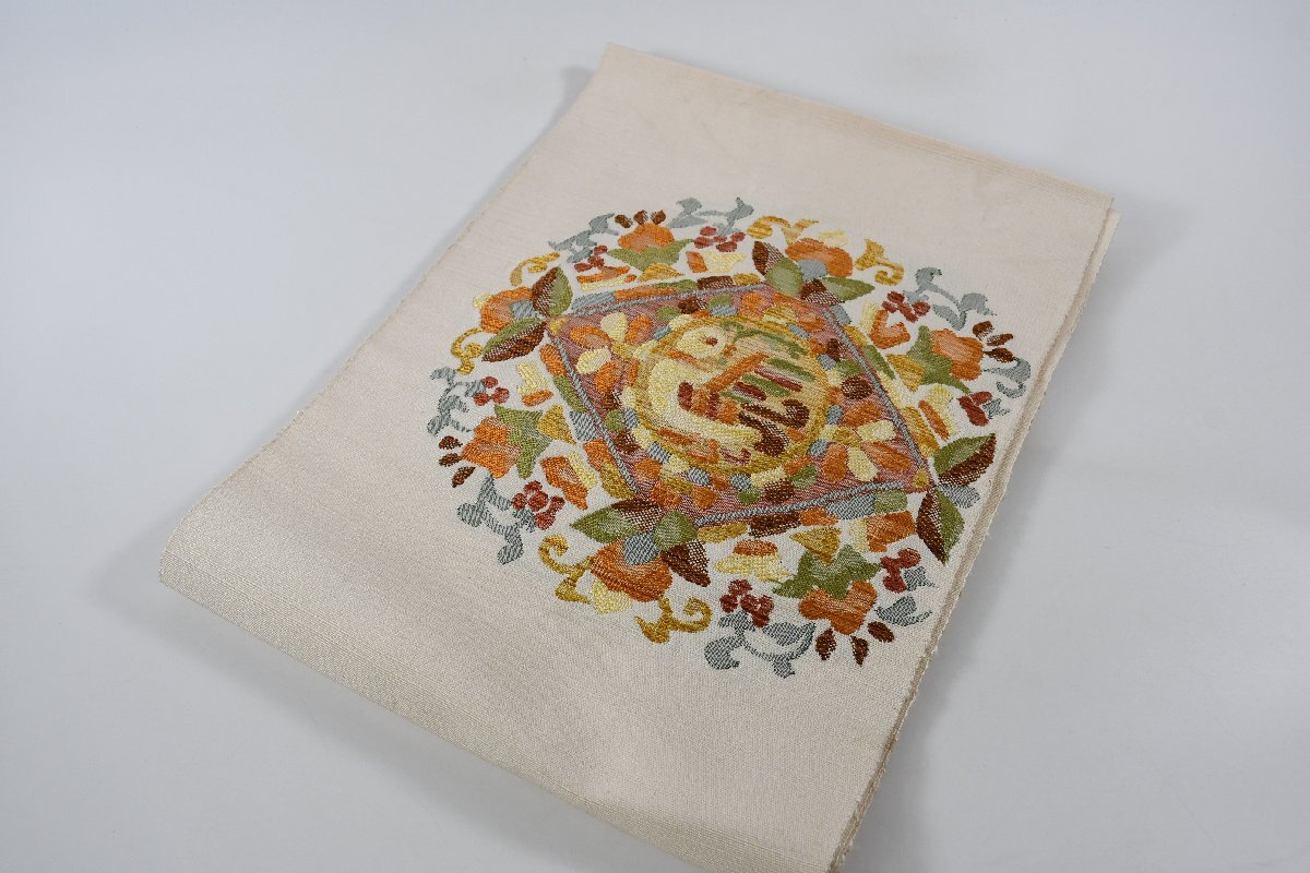 袋名古屋帯 お太鼓柄 花 帯丈344cm ★着物屋 ne-13798 桜庭呉服店拍卖