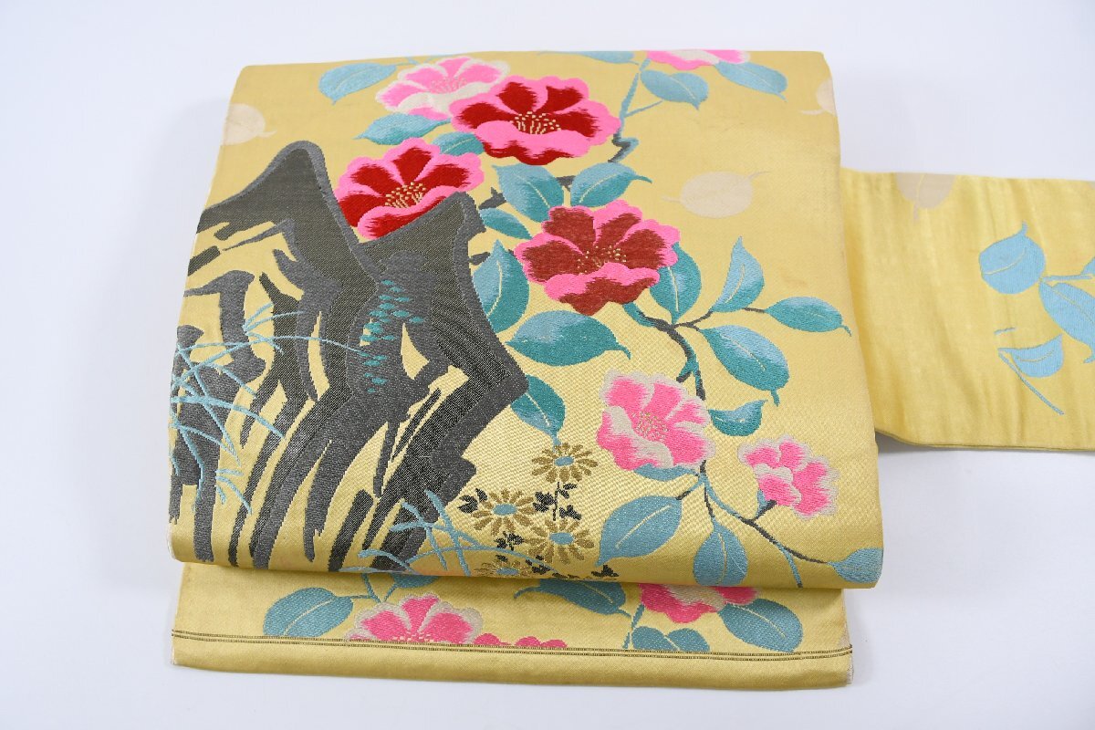名古屋帯 アンティーク 秋草 花 帯丈330cm ★着物屋 ne-13840 桜庭呉服店拍卖
