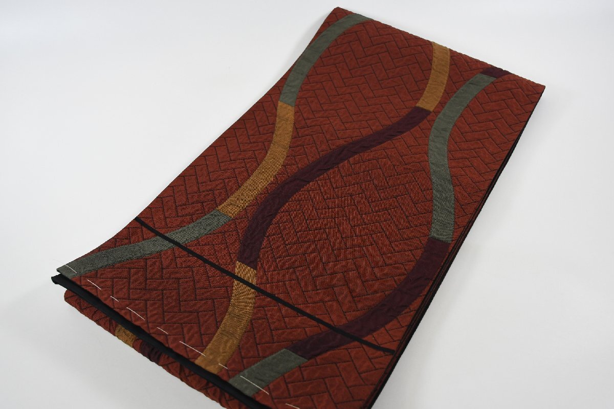 袋帯 六通柄 よろけ縞 帯丈446cm ★着物屋 ne-13927 桜庭呉服店拍卖