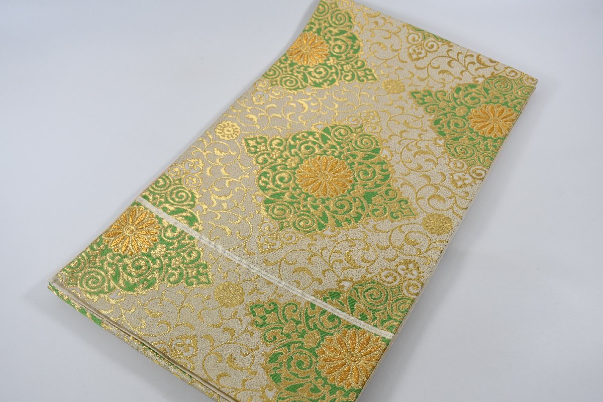 袋帯 六通柄 金糸 更紗 花 帯丈426cm ★着物屋 ne-13983 桜庭呉服店拍卖