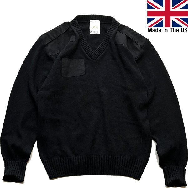1点物◆イギリス製ビンテージ90s黒Vネックニットセーター古着メンズL/XLレディースOKアメカジ90sストリートUSブランドUK製アクリル348076拍卖