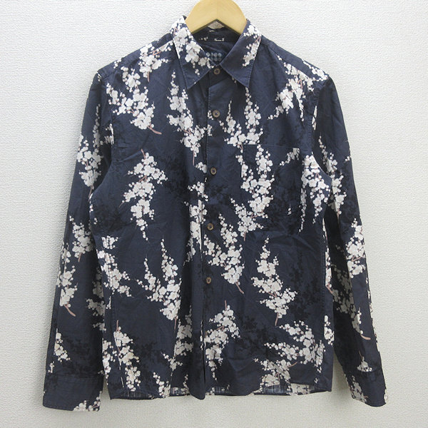 G■タケオキクチ/TAKEO KIKUCHI 長袖シャツ/花柄【3】濃紺/men's/139【中古】■拍卖
