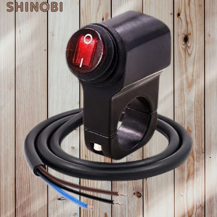 バイク 防水 スイッチ led付き 22mm ハンドルスイッチ 12V ライト汎用 ON/OFFスイッチ 取付け簡単 1個入り (赤い光)拍卖