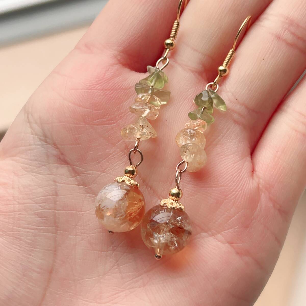 ◇シトリン(黄水晶)ピラミッド・虹入り+トルマリン◇ピアス◇レディースイヤリング◇天然石◇パワーストーン◇プレゼントにも034R167 拍卖