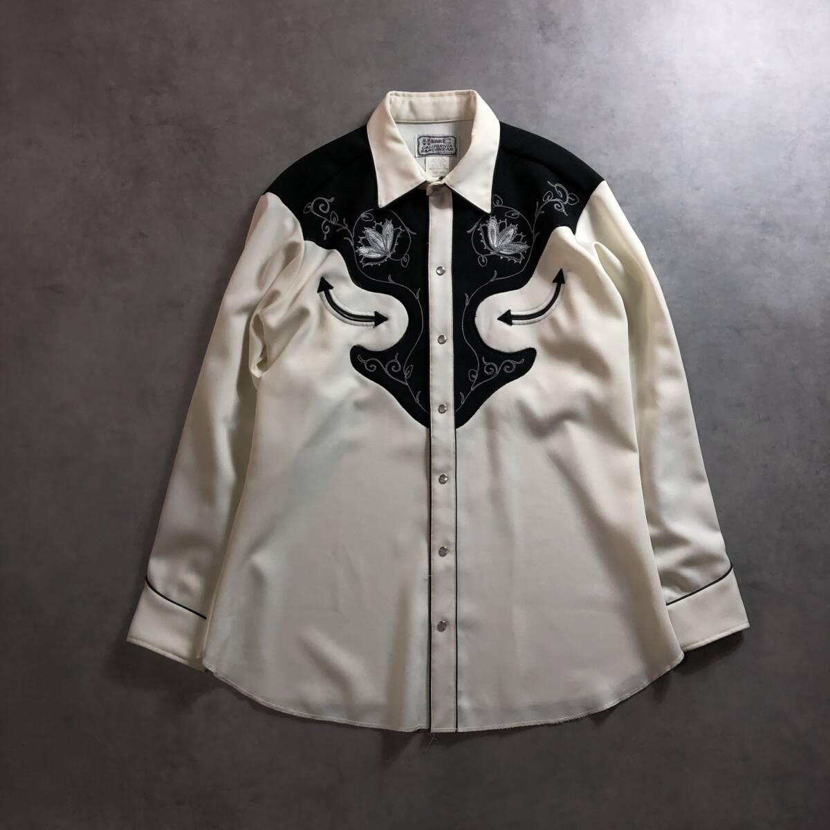 GQ1352◇H BAR C : 60's USA製 ウエスタンシャツ◇16-1/2◇オフホワイト/黒 ヴィンテージ エイチバーシー拍卖