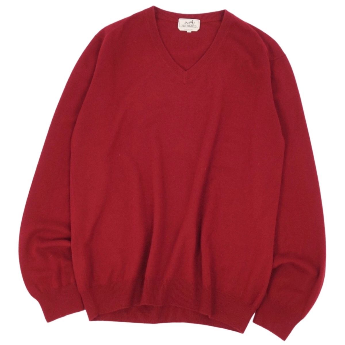 極美品 エルメス HERMES ニット セーター ロングスリーブ 長袖 Vネック カシミヤ100% トップス メンズ XXXL レッド cf12dd-rm20f12728拍卖