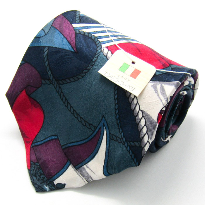 エンリコ・コベリ ブランド ネクタイ シルク 旗 ハンドメイド ワイド 未使用タグ付 PO メンズ ネイビー Enrico Coveri拍卖