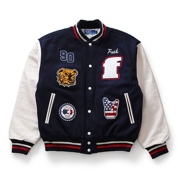 fuct (ファクト) US スタジャン スタジアムジャケット VARSITY JACKET NAVY/WHITE ネイビー×ホワイト (XL)拍卖