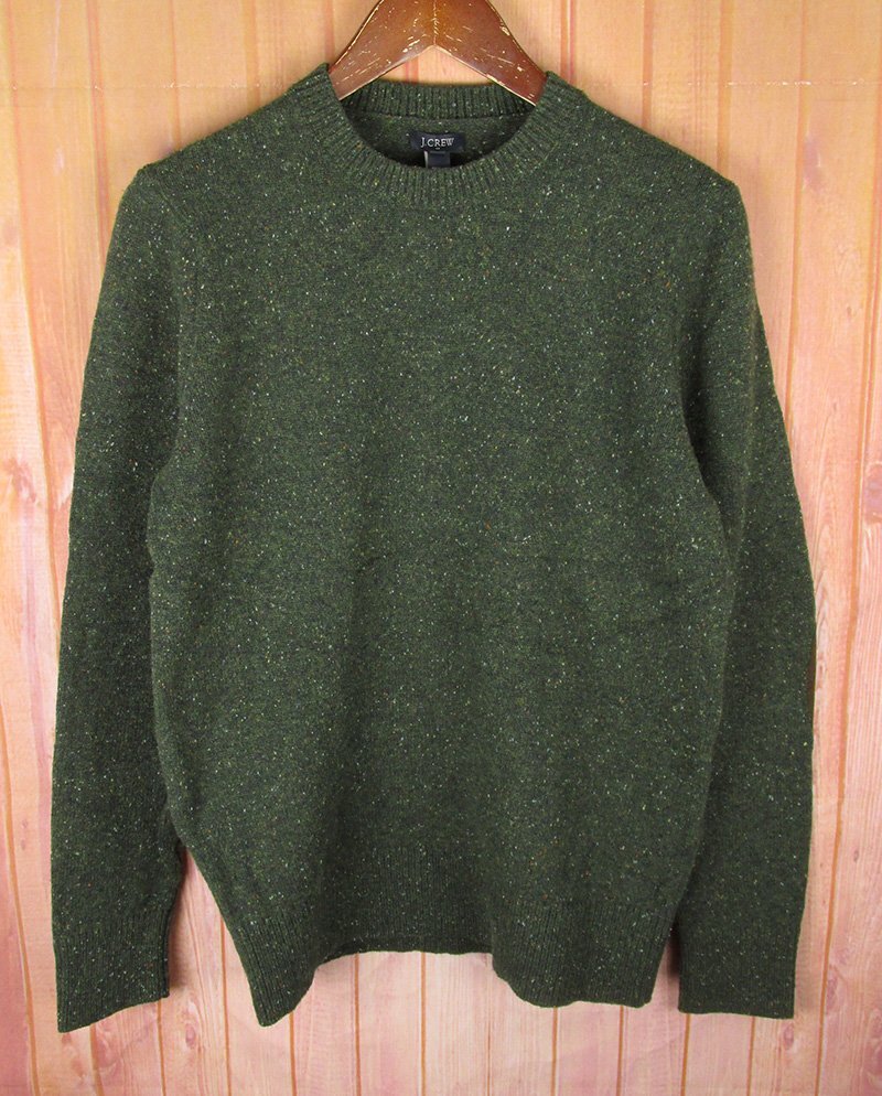 LFW8734 J.CREW ジェイクルー エルボーパッチ クルーネック ネップ ニット セーター グリーン系 S 美品拍卖