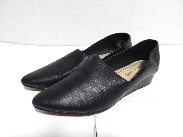 z12186:Clarks(クラークス)cushionplus パンプス ローファー レザーシューズ/黒/23.5拍卖