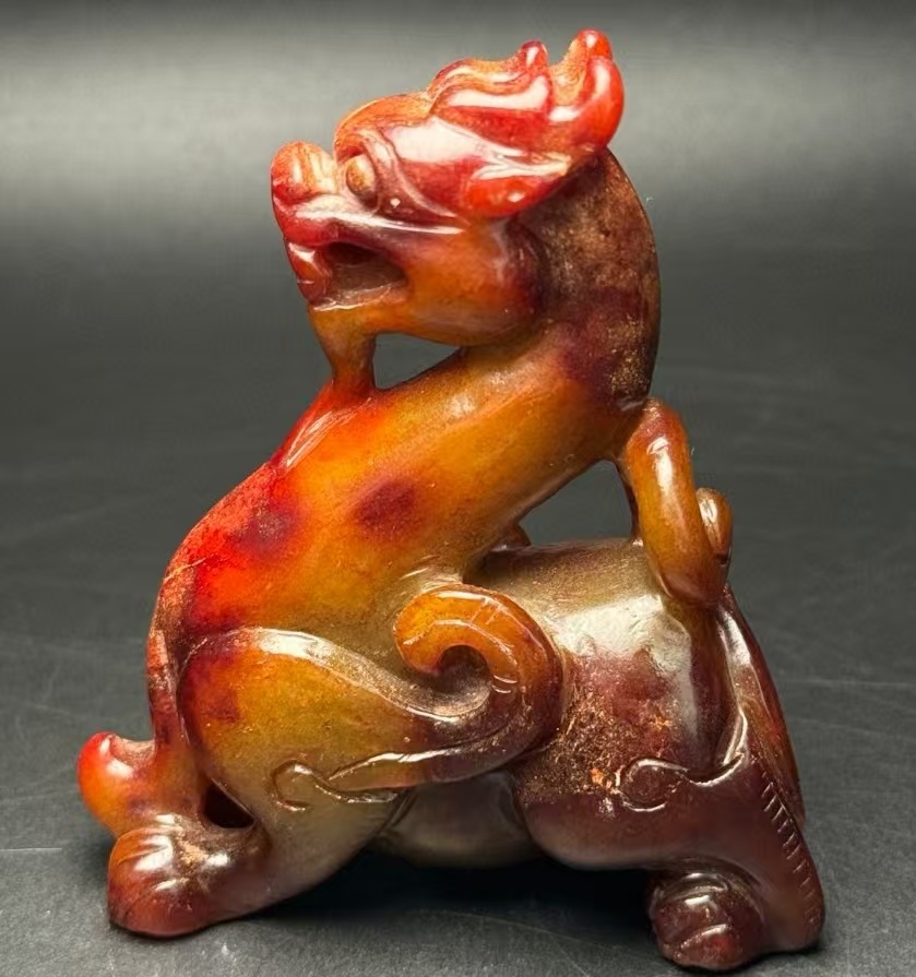 清代 古玉 ・旧藏 和田玉高古玉瑞獣貔貅 中国古美術品 古時代物 唐物・アンティーク 古置物 1.17拍卖