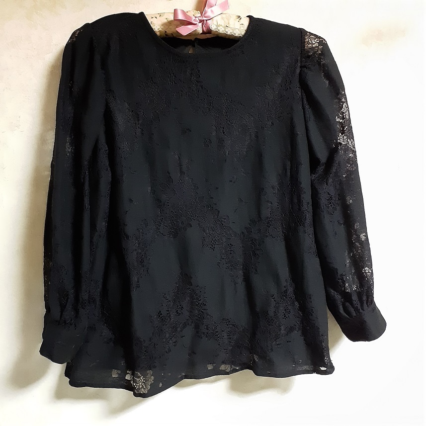 未使用 タグなし 黒ーレースブラウス プルオーバー シースルーブラウス拍卖