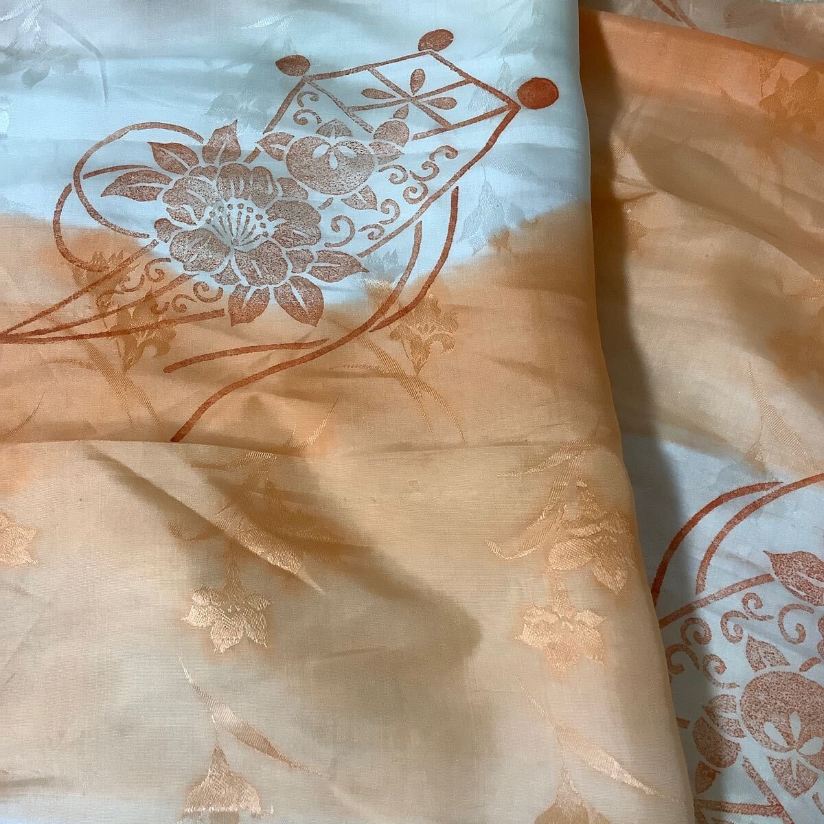 和風 和柄 ハギレ 端切れ 花柄 古布 オレンジ拍卖