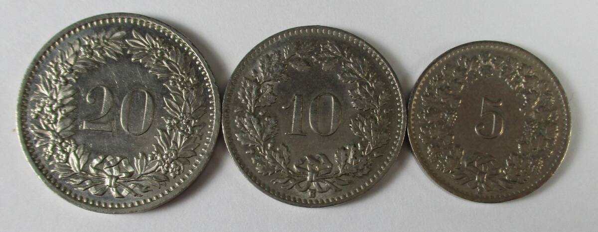 M-819 20ラッペン1975 10ラッペン1962 5ラッペン1955 各1枚 計3枚 スイス 硬貨 コイン 拍卖