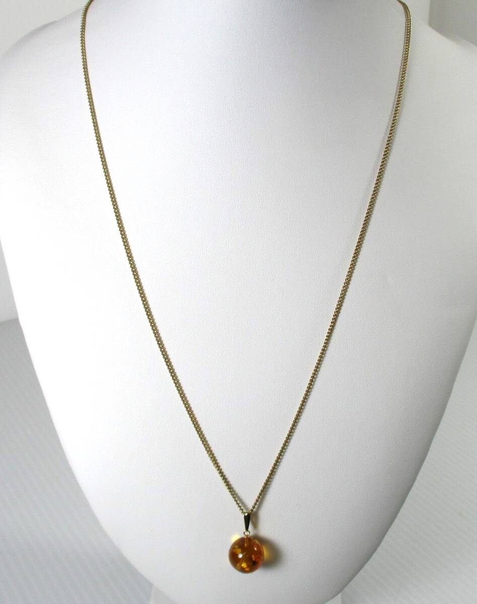 N-375 琥珀 こはく アンバー K18 ペンダント ネックレス拍卖