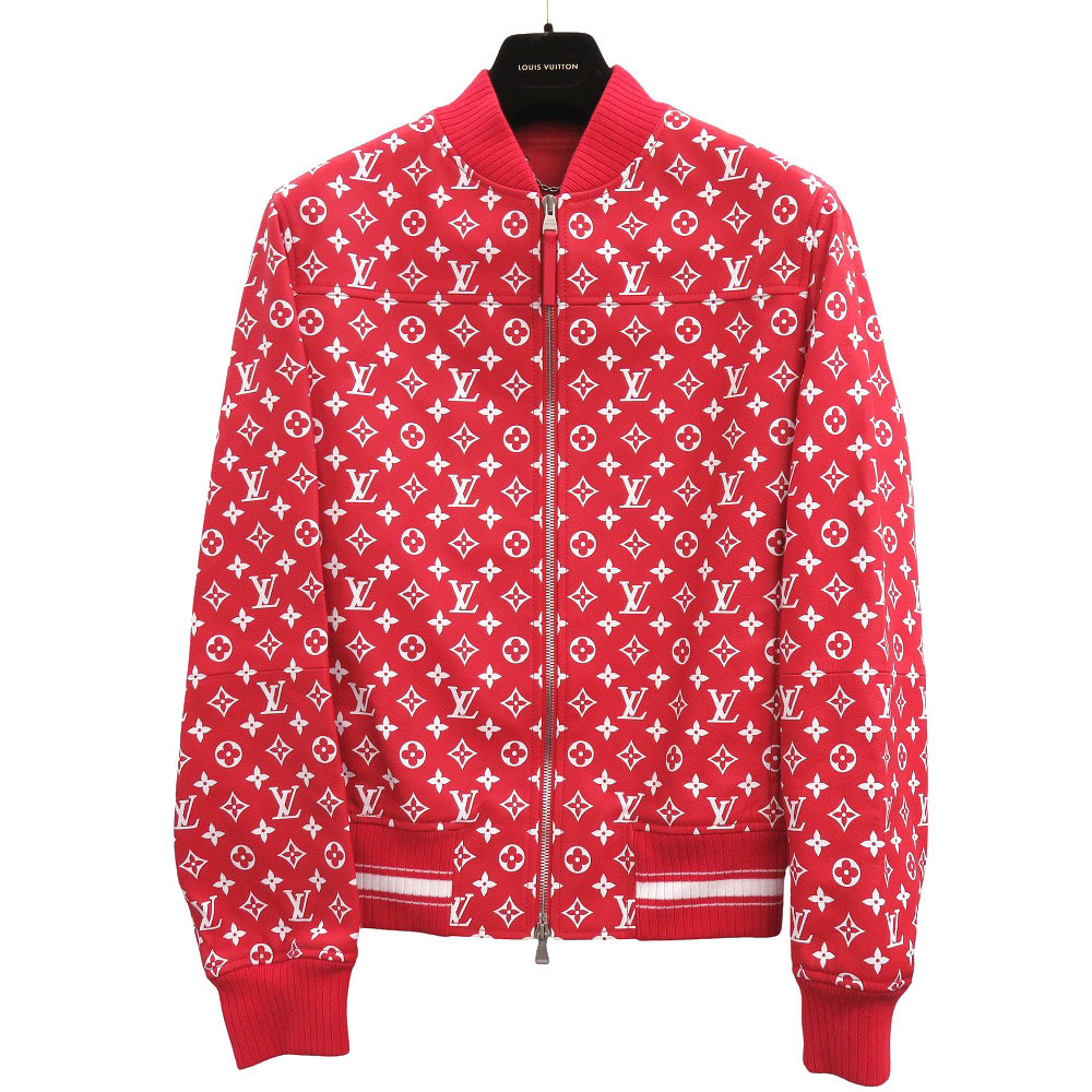 未使用 ルイ ヴィトン シュプリーム コラボ Leather Baseball Jacket モノグラム レッド レザー ジャケット サイズ46 1249 LOUIS VUITTON拍卖