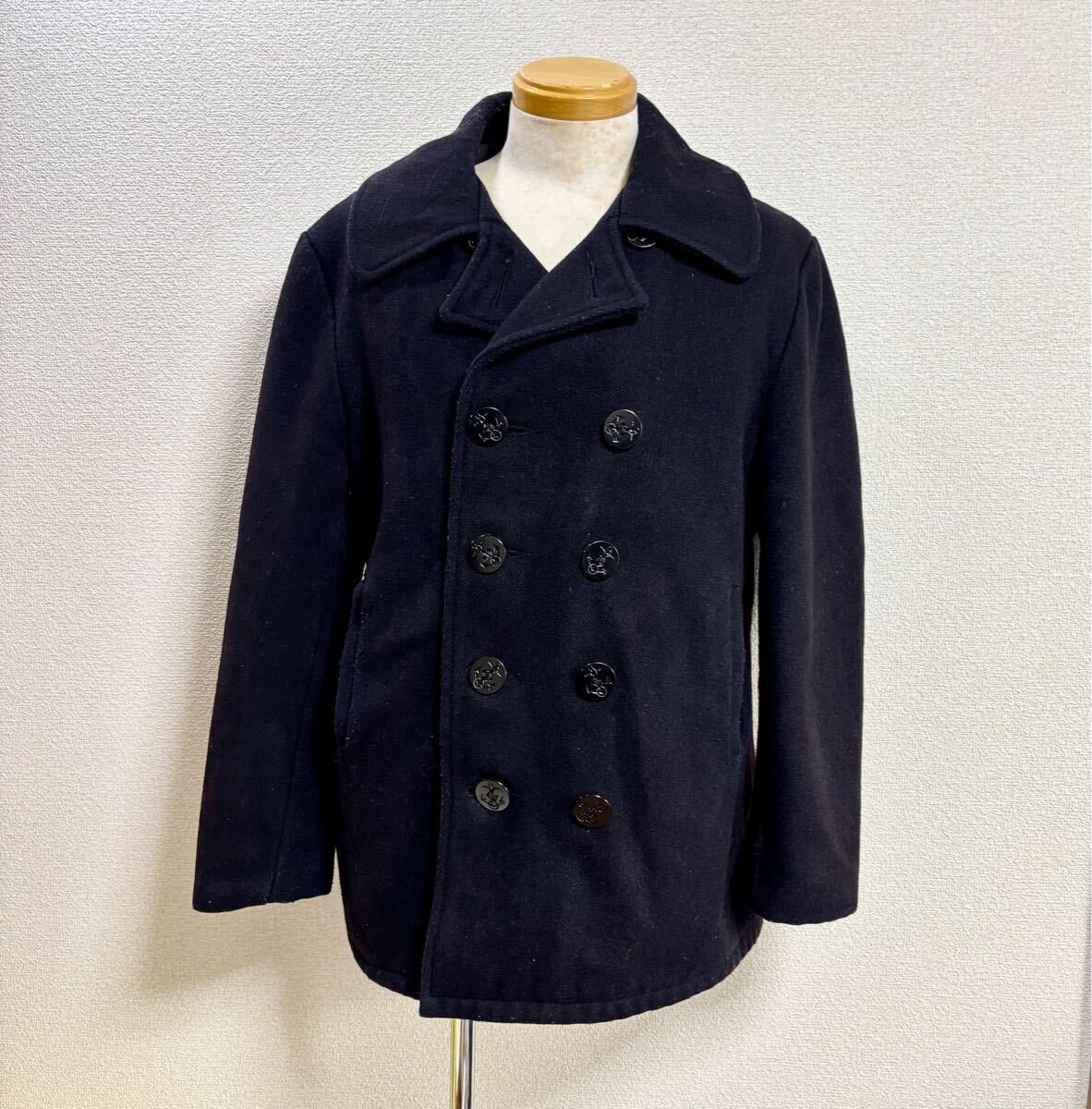 USA製ショット SCHOTT ダブル ピーコート 42(XL) 濃紺 ネイビー 旧タグ 肉厚ウールメルトン 米国製 Pコート U.S.74ON PEA JACKET 古着拍卖