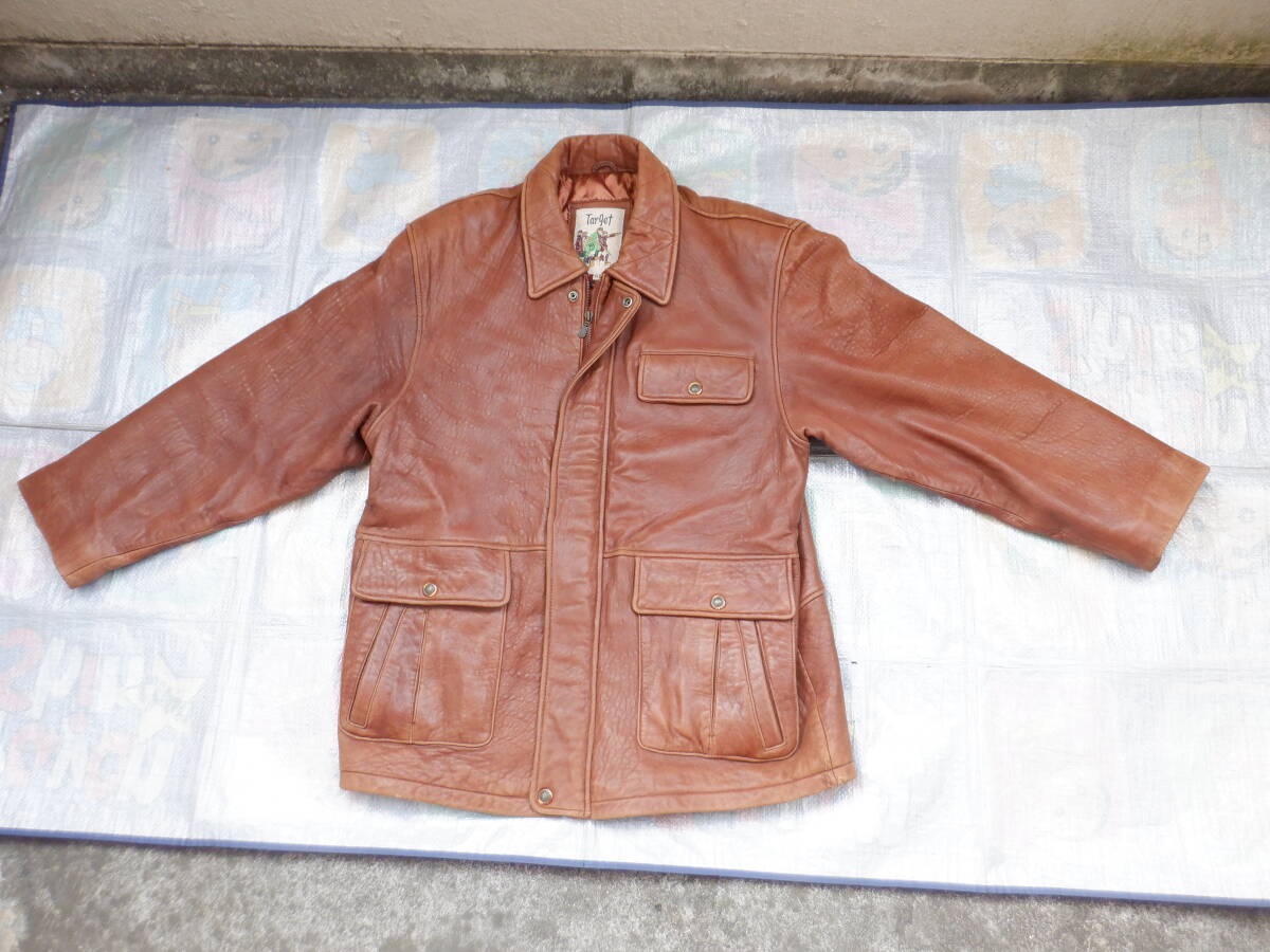 ヴィンテージ Target (ターゲット) フランス製 レザージャケット 本革製 ブラウン XLサイズ 分厚い作り 優良品拍卖