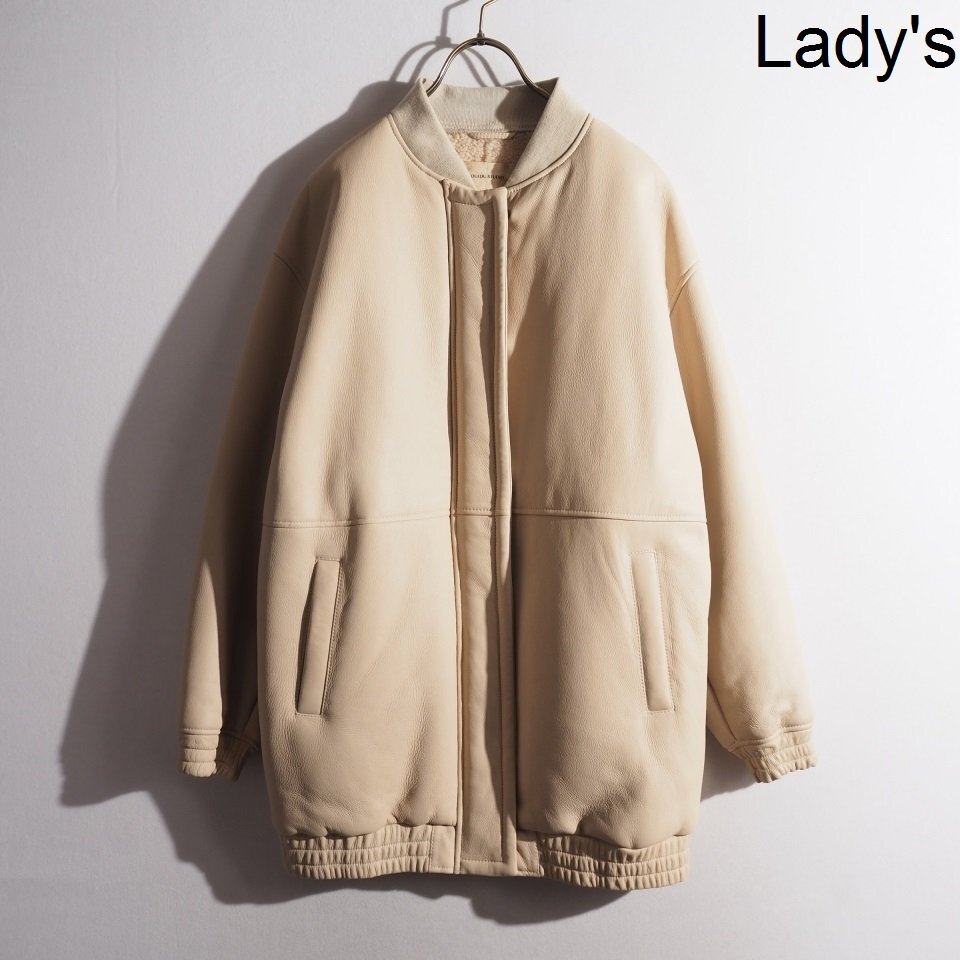 M7005P ▼LOULOU STUDIO ルルスタジオ▼ GABRIOLA 羊革 ムートン ボンバージャケットコート ナチュラル M オーバーサイズ 秋冬 rb mks拍卖