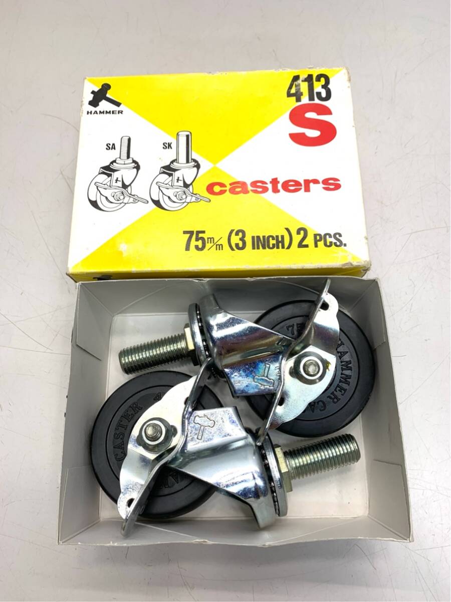 未使用 2点 ハンマーキャスター ストッパー付 ゴム一体車輪 413S 75mm 3inch 2PCS A8658B06拍卖