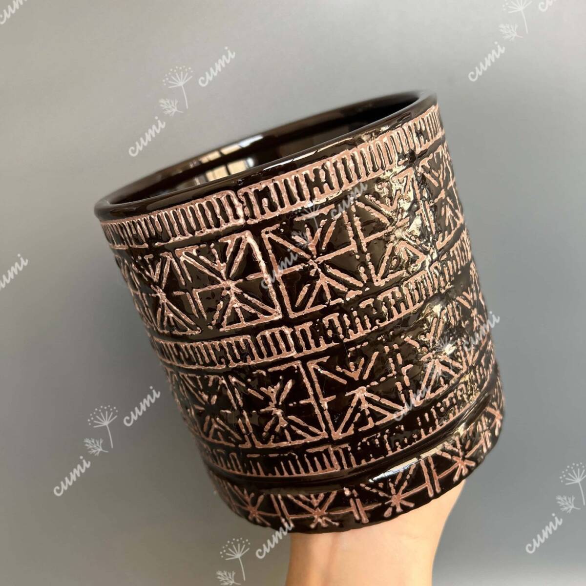 N0271 カナダ ボヘミアン風 浮彫 植木鉢カバー 室内 陶器鉢 多肉 植物 鉢植え 激安 レア インテリア プレゼント 海外 盆栽 プランター 拍卖