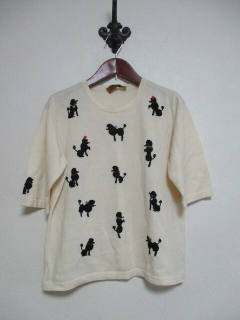 MOMO MODA NICO クリーム色プードルガラ5分袖ニット(USED)122324拍卖