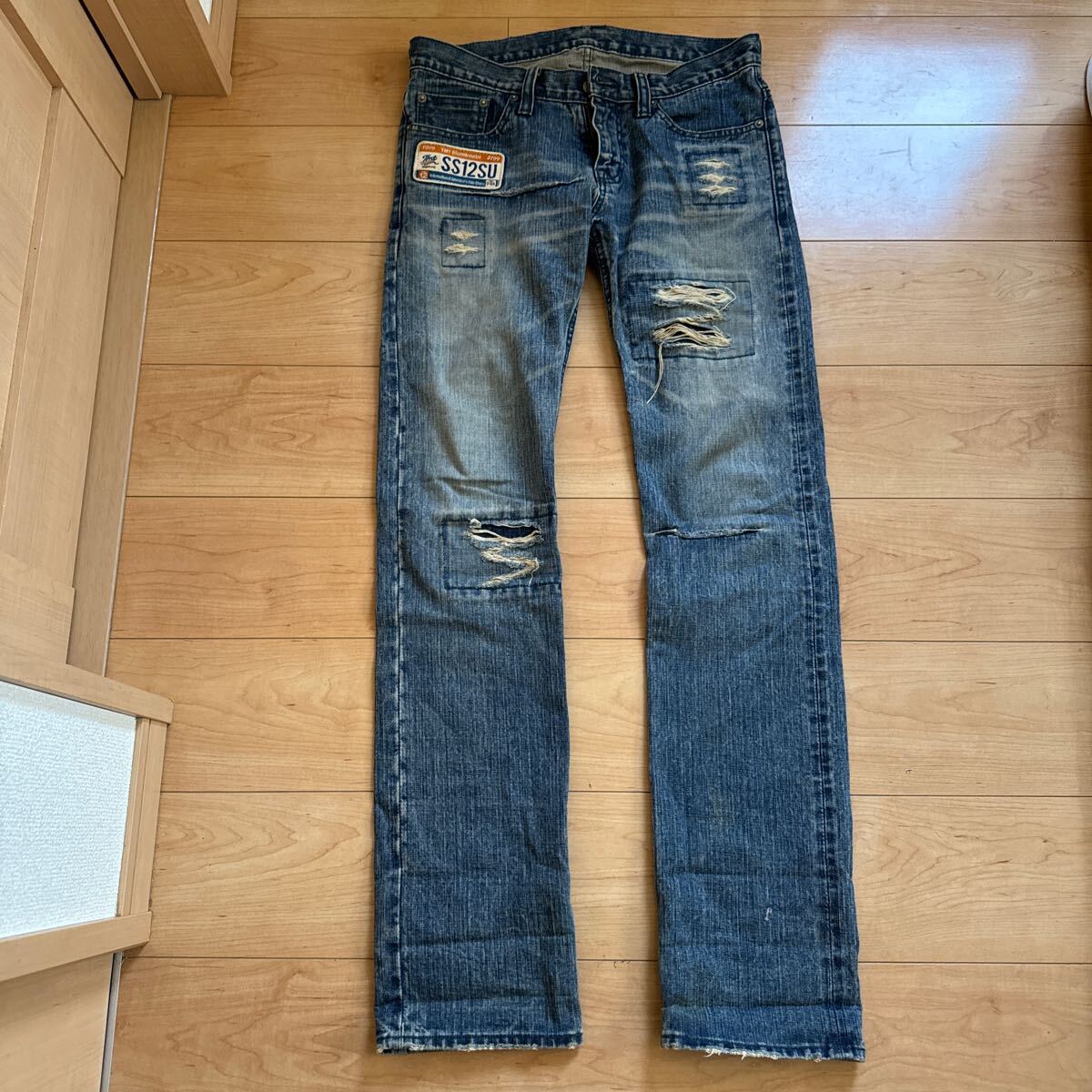 TMT ティーエムティー ダメージ ワッペン デニム ジーンズ デニムパンツ インディゴ リペア加工 M-32 W80拍卖