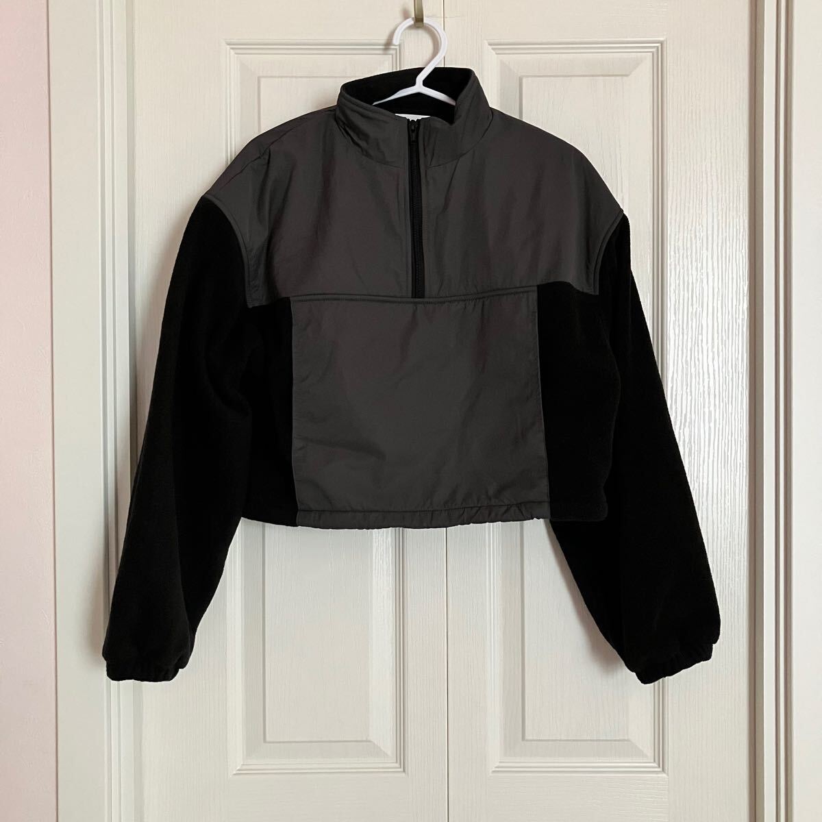 JEANASIS ジーナシス フリース 切替 プルオーバー sizeF グレー 黒 ブラック  ハーフジップ拍卖