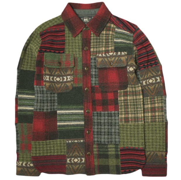 RRL ダブルアールエル Patchwork Work Shirt Sweater パッチワーク ワークシャツ セーター XS RED Double RL チェック 定価202,400円拍卖