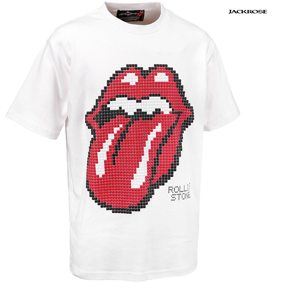 523564-000 THE ROLLING STONES ローリングストーンズ クルーネック半袖Tシャツ リップアンドタン ブロックラバー メンズ (ホワイト白) XL拍卖