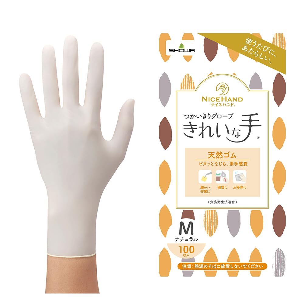 ナイスハンド きれいな手 つかいきりグローブ 天然ゴム 100枚入 M 容量100マイショーワ 使い捨て手袋拍卖