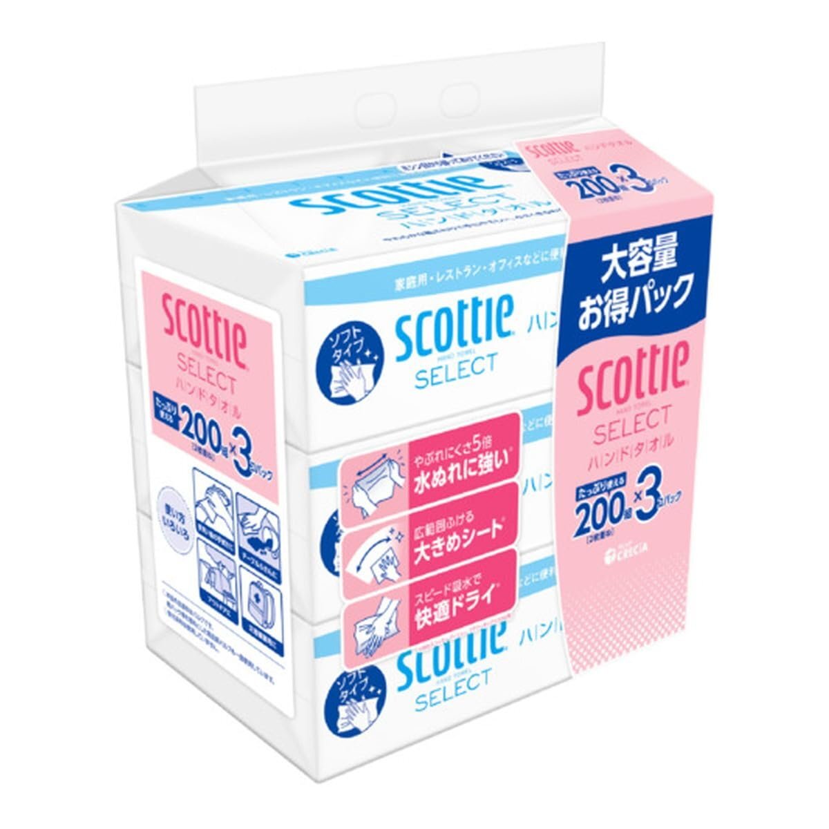 スコッティ セレクト ハンドタオル200 3コパック 容量3コ日本製紙クレシア キッチンタオル拍卖
