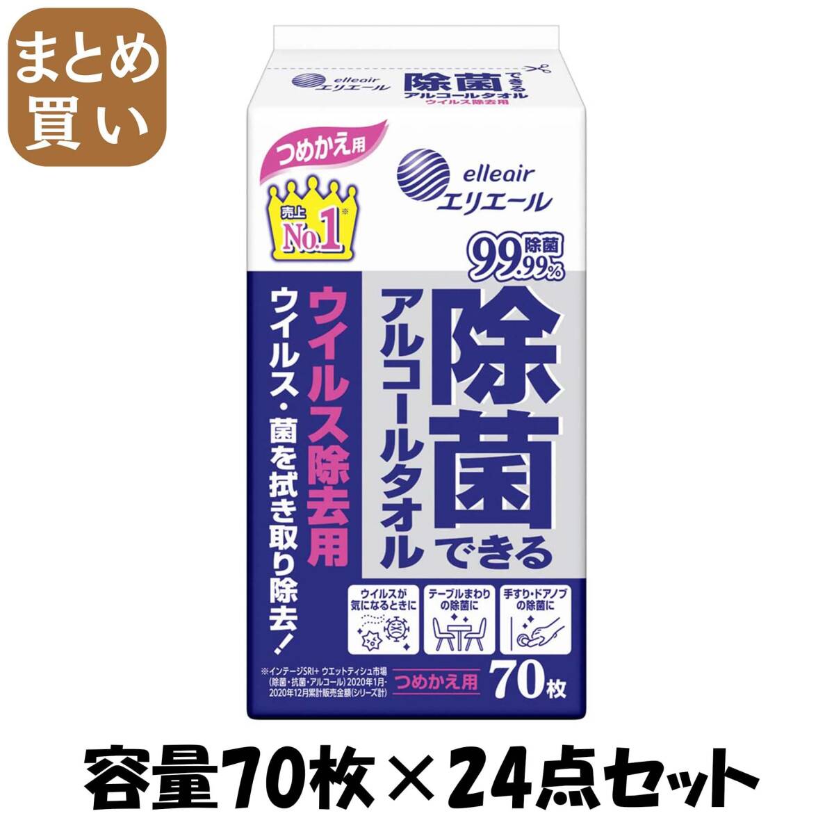 【まとめ買い】E除菌ウィルス除去用詰替70枚 容量70枚×24点セット 大王製紙 ウェットティッシュ拍卖