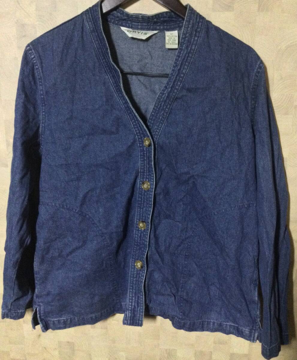 オービス ORVIS デニムジャケット レディース ノーカラー カーディガン 古着 アメカジ 90's 00's 拍卖