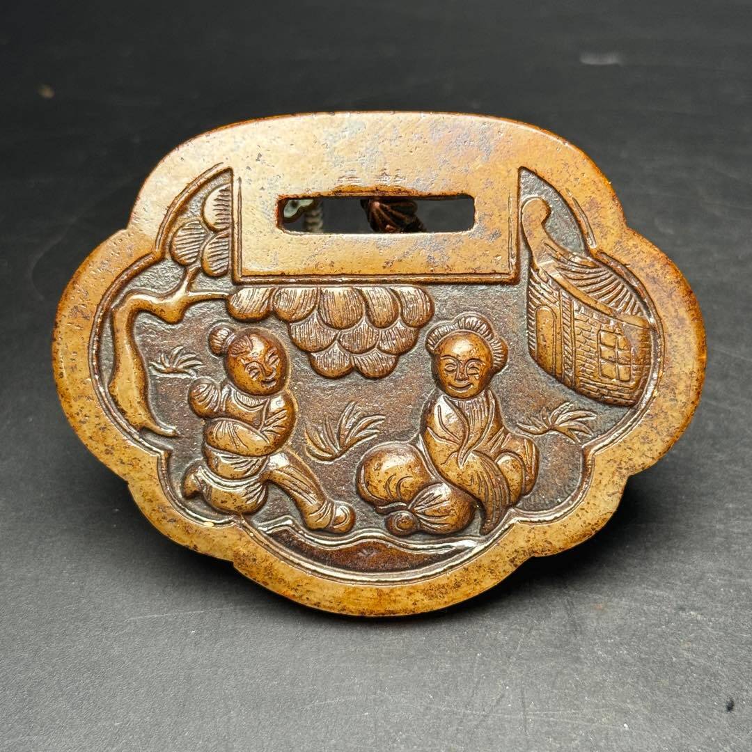 *珍品旧蔵* 清 和田玉 和田鎖 三娘教子 麒麟降瑞 唐物 古美術品 玉彫 古玉彫 古置物 古賞物 擺件 手彫り 時代物 古美味 中国古玩 ZK0109拍卖